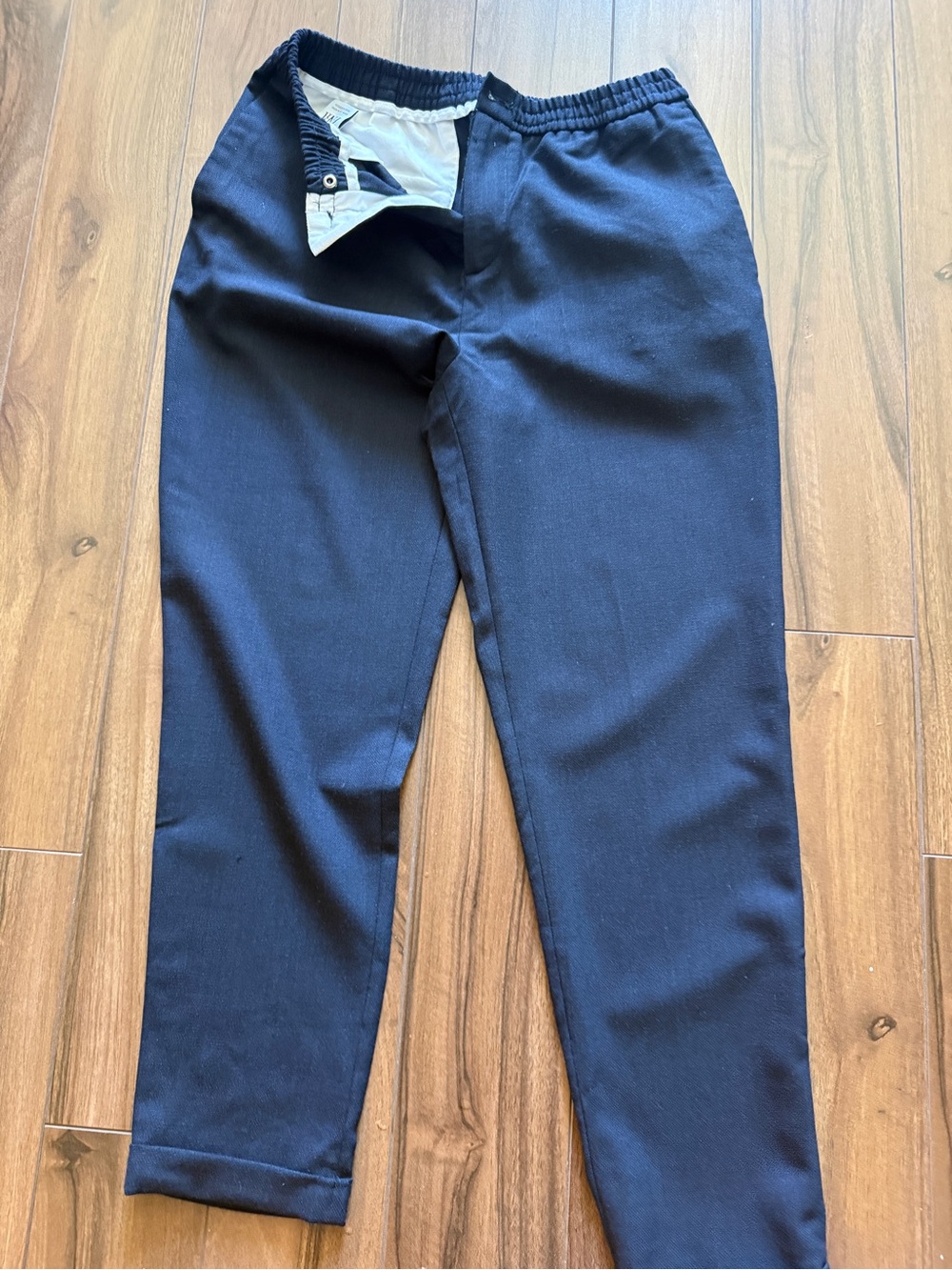 Zara Navy Elastic Waist Trousers